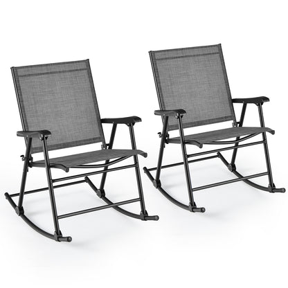 Folding Rocking Chair with Breathable Seat Fabric Set of 2-Black - Gray