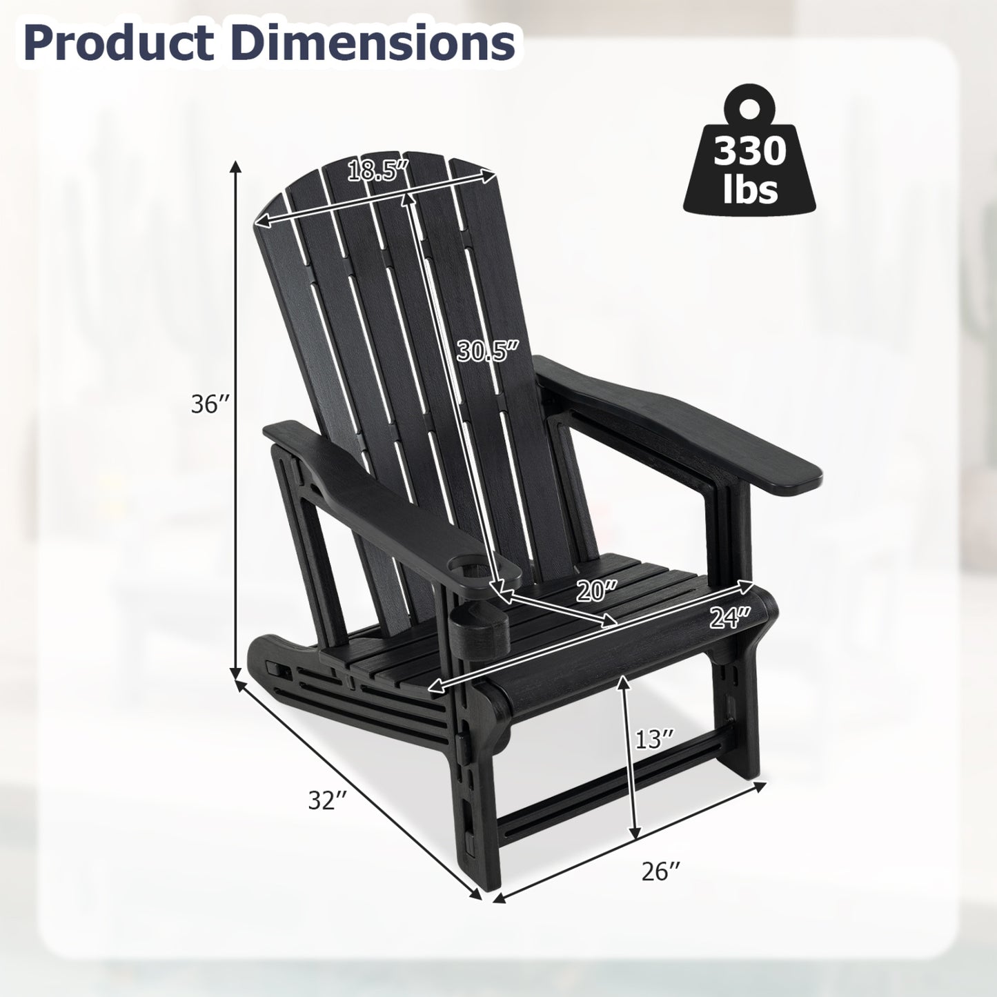 Adirondack Chairs Set of 2 HDPE with Cup Holders