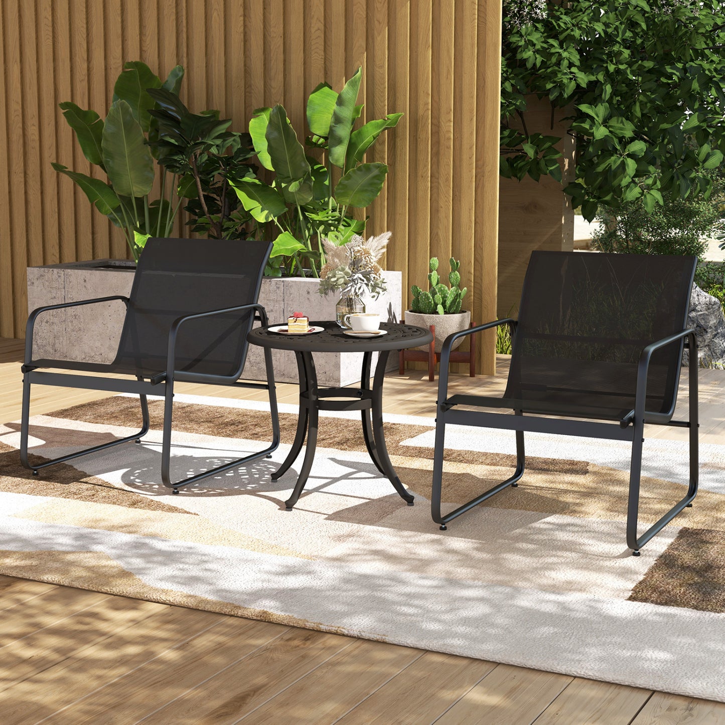 Aluminum Patio Side Tables Set of 2 with Adjustable Feet