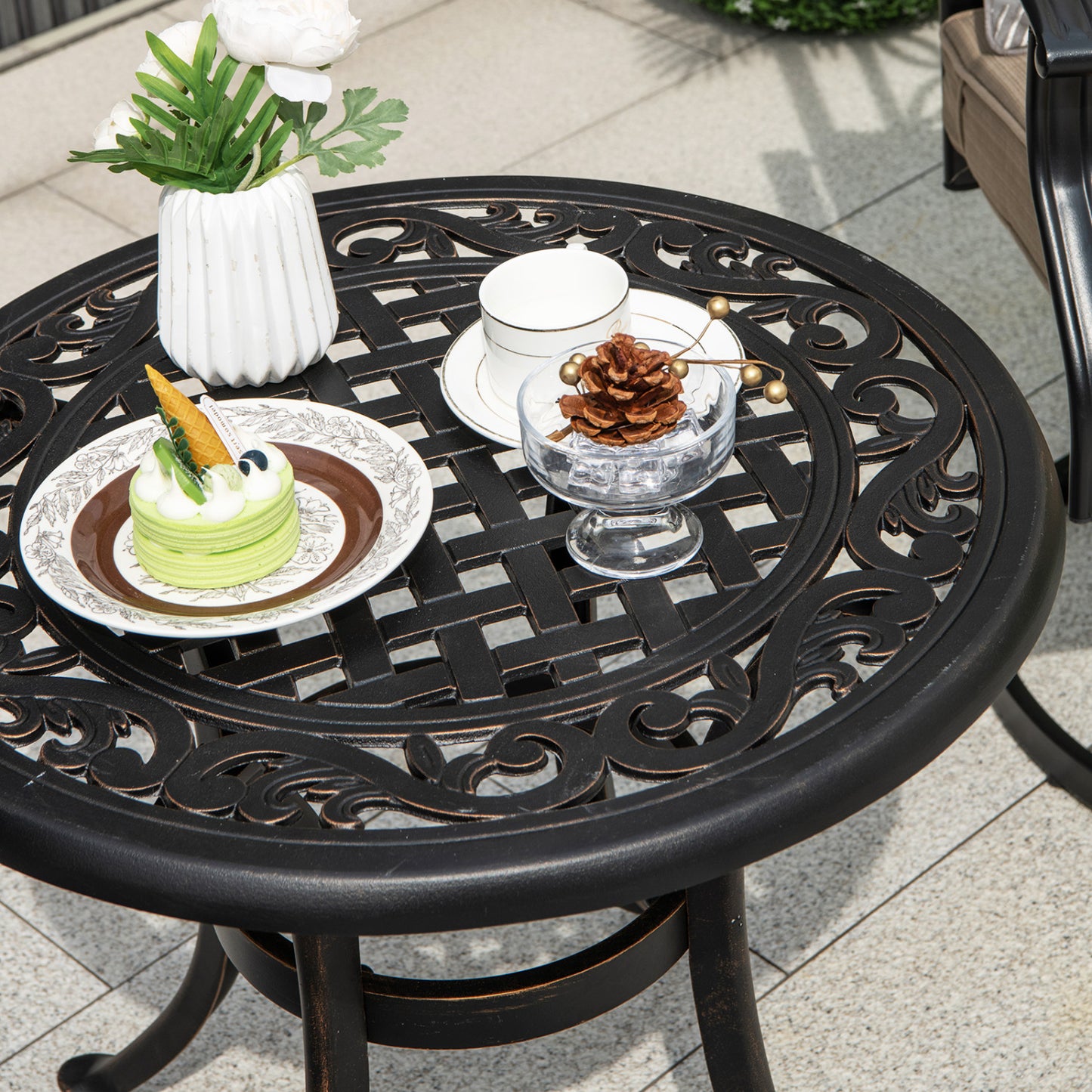 Aluminum Patio Side Tables Set of 2 with Adjustable Feet