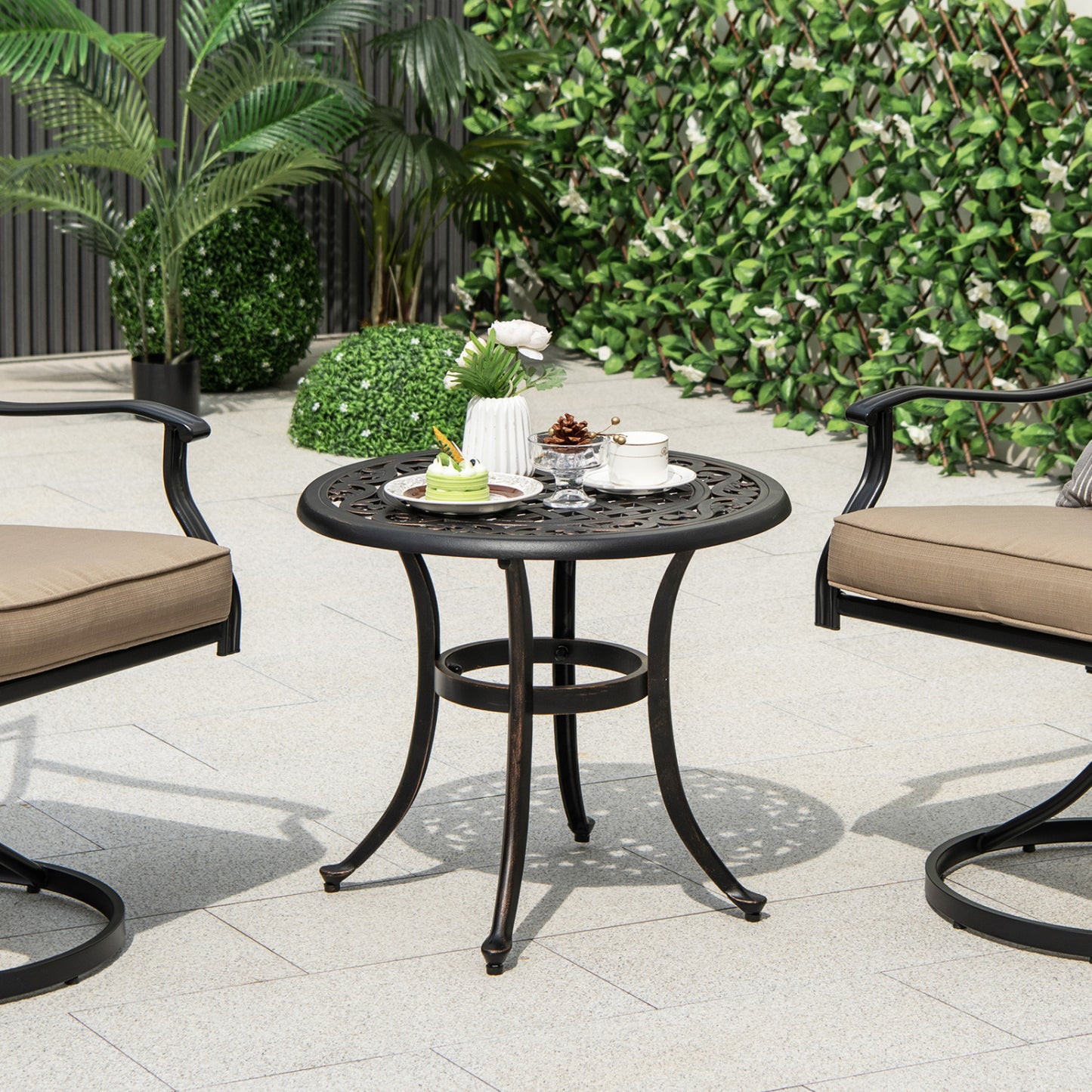 Aluminum Patio Side Tables Set of 2 with Adjustable Feet
