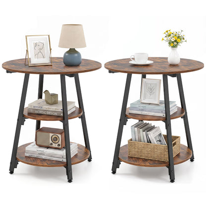 Industrial Side Tables Set of 2 with 3-Tier Shelves