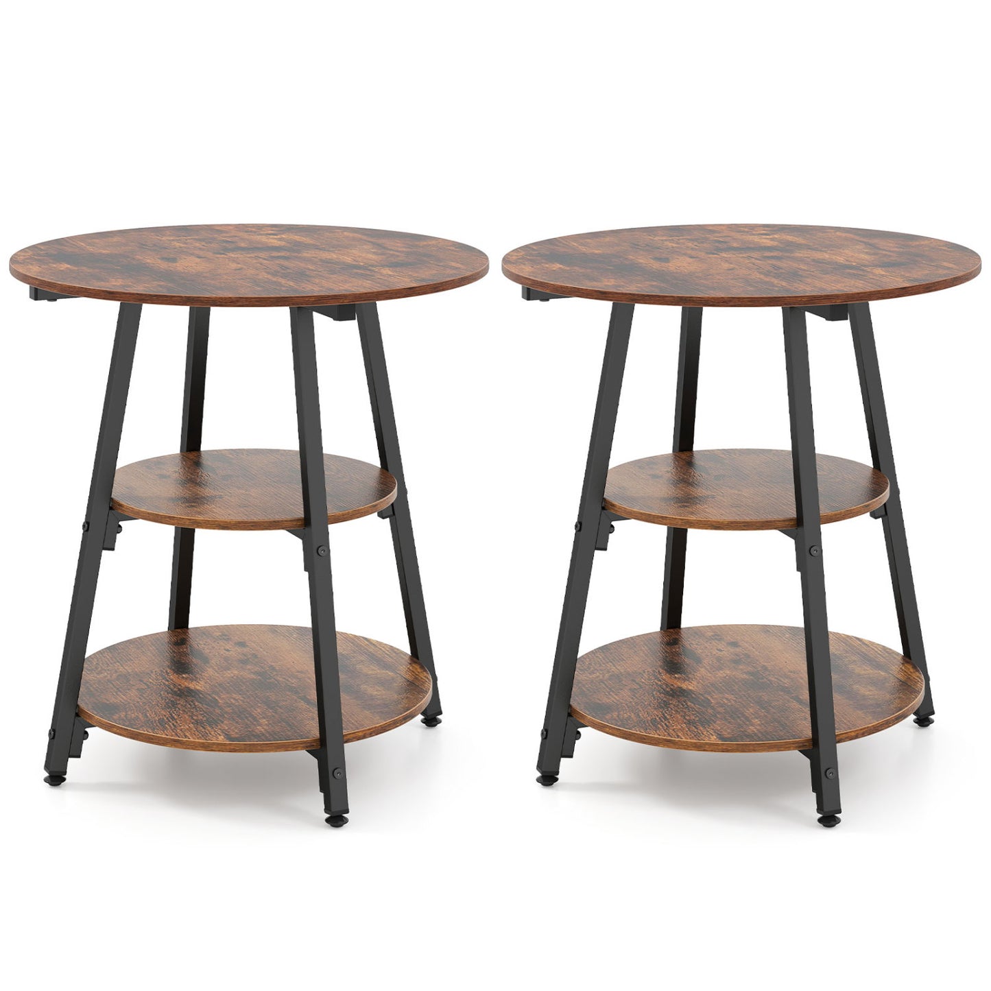 Industrial Side Tables Set of 2 with 3-Tier Shelves