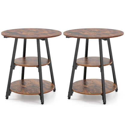 Industrial Side Tables Set of 2 with 3-Tier Shelves