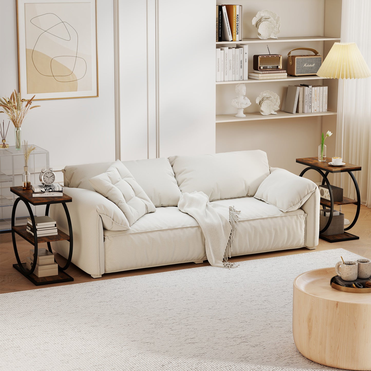 Industrial 3-Tier Side Table Set with Faux Marble Top
