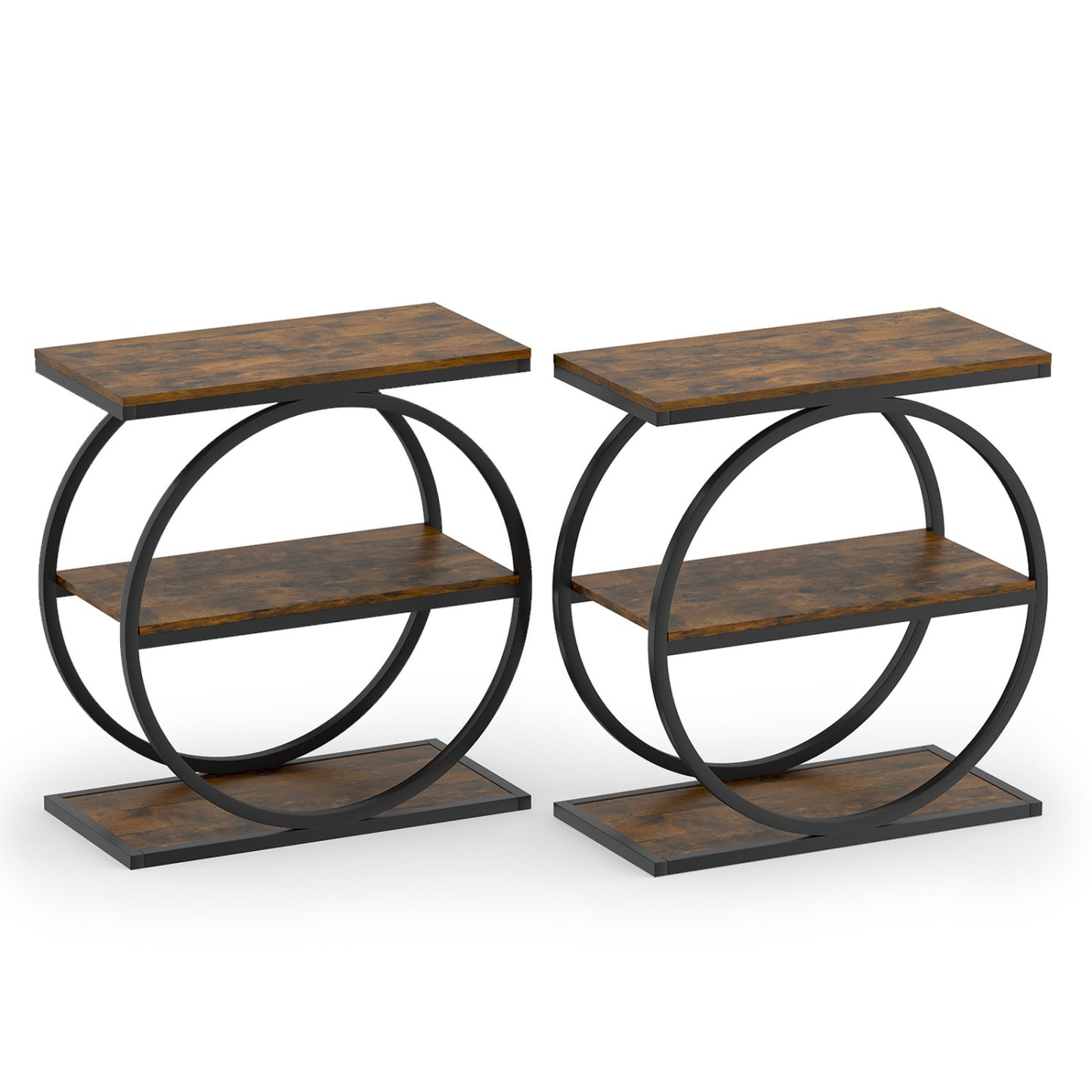 Industrial 3-Tier Side Table Set with Faux Marble Top