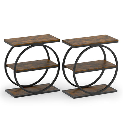 Industrial 3-Tier Side Table Set with Faux Marble Top