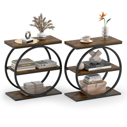 Industrial 3-Tier Side Table Set with Faux Marble Top