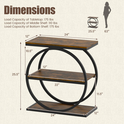 Industrial 3-Tier Side Table Set with Faux Marble Top