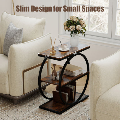 Industrial 3-Tier Side Table Set with Faux Marble Top