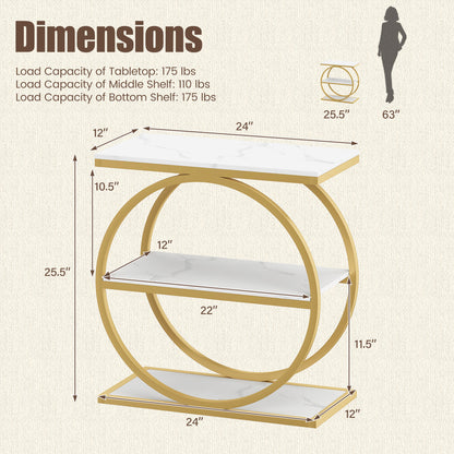 Industrial 3-Tier Side Table Set with Faux Marble Top