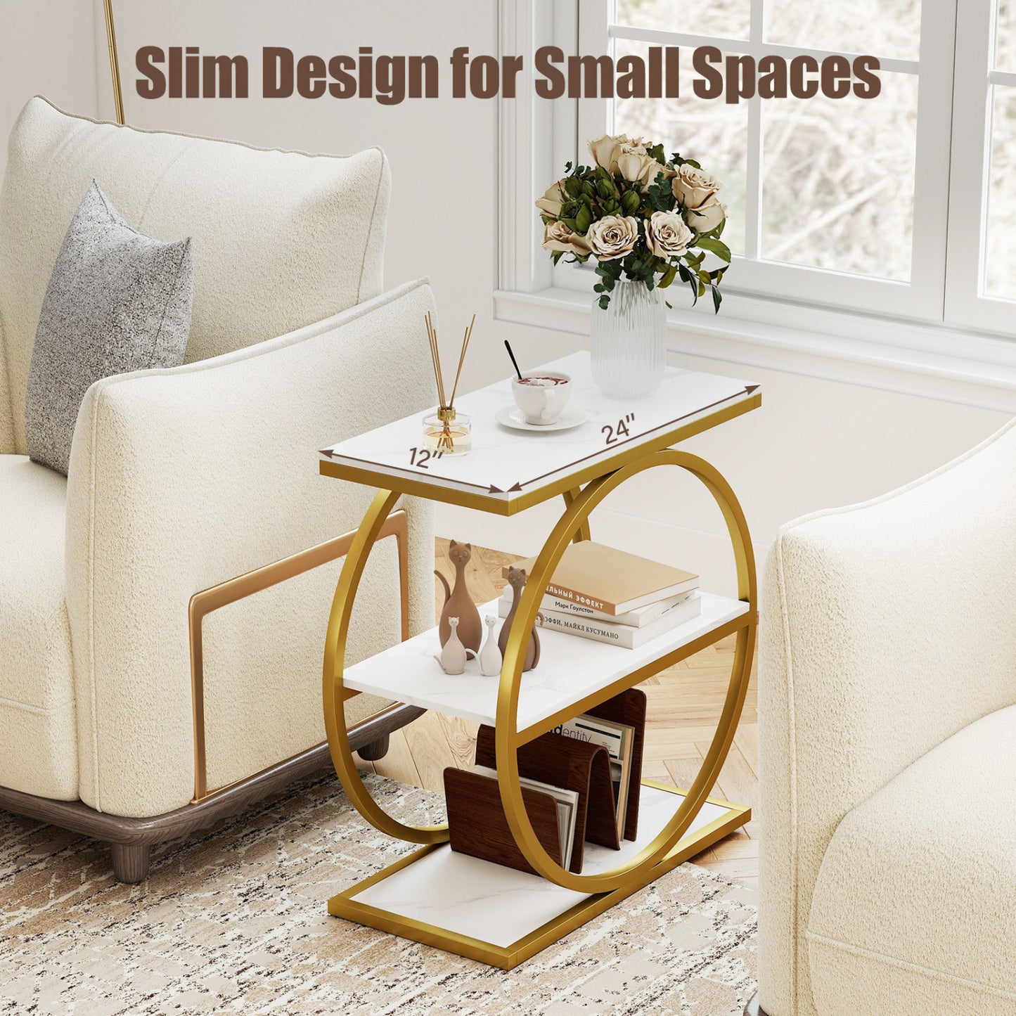 Industrial 3-Tier Side Table Set with Faux Marble Top
