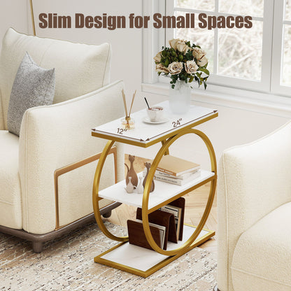 Industrial 3-Tier Side Table Set with Faux Marble Top