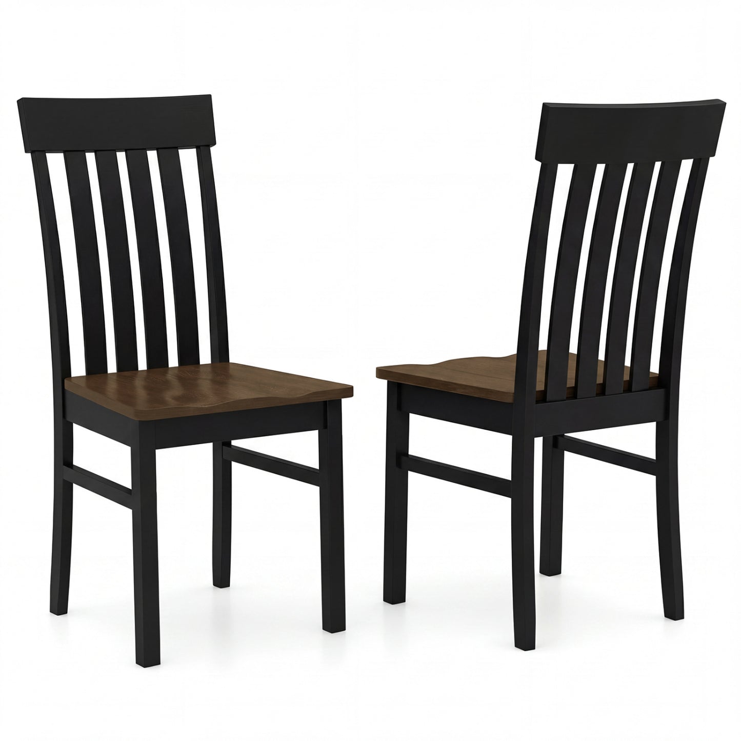 Set of 2 Kitchen Armless Dining Chairs with Slatted High Backrests-White - Black