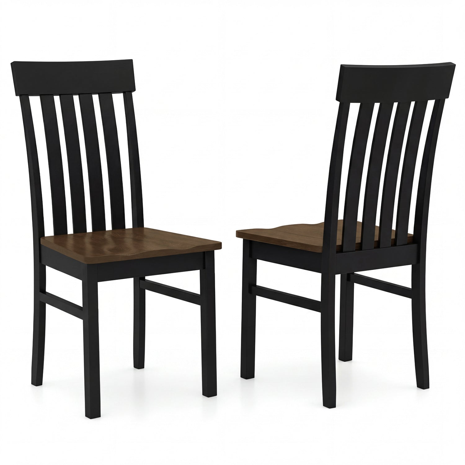 Set of 2 Kitchen Armless Dining Chairs with Slatted High Backrests-White - Black