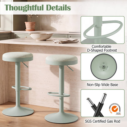 Adjustable Bar Stools Set of 2 with Padded Seat