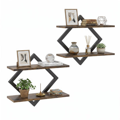 Metal Floating Wall Shelves Set of 2 with Geometric Frame
