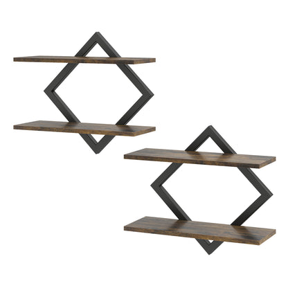 Metal Floating Wall Shelves Set of 2 with Geometric Frame