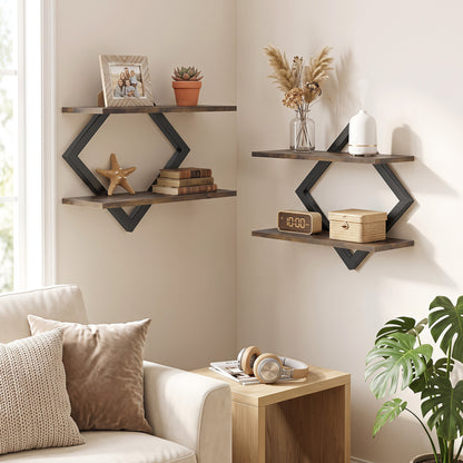 Metal Floating Wall Shelves Set of 2 with Geometric Frame