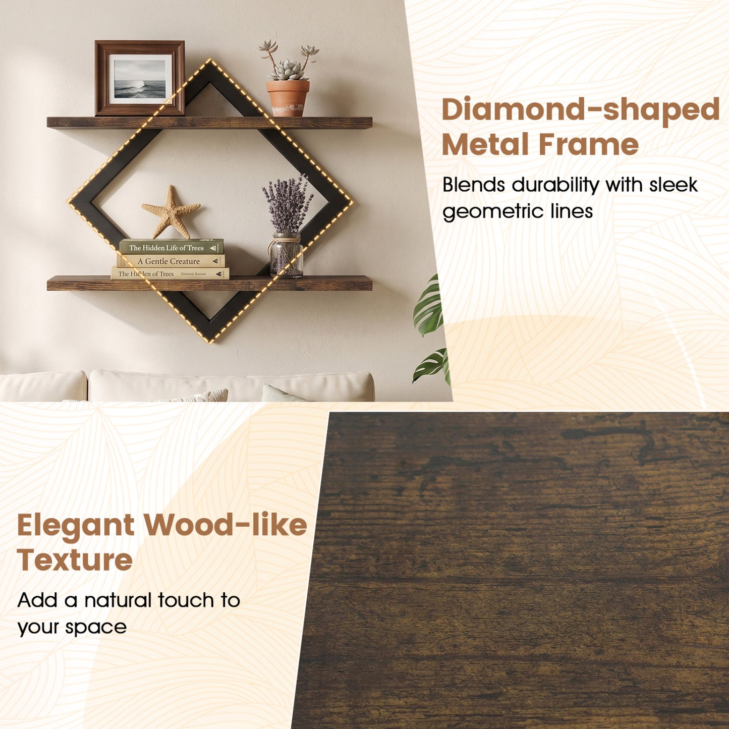 Metal Floating Wall Shelves Set of 2 with Geometric Frame