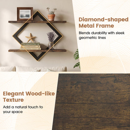 Metal Floating Wall Shelves Set of 2 with Geometric Frame