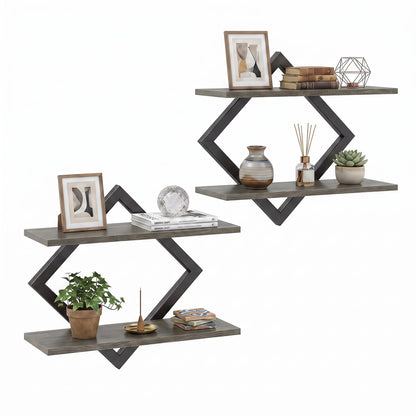 Metal Floating Wall Shelves Set of 2 with Geometric Frame