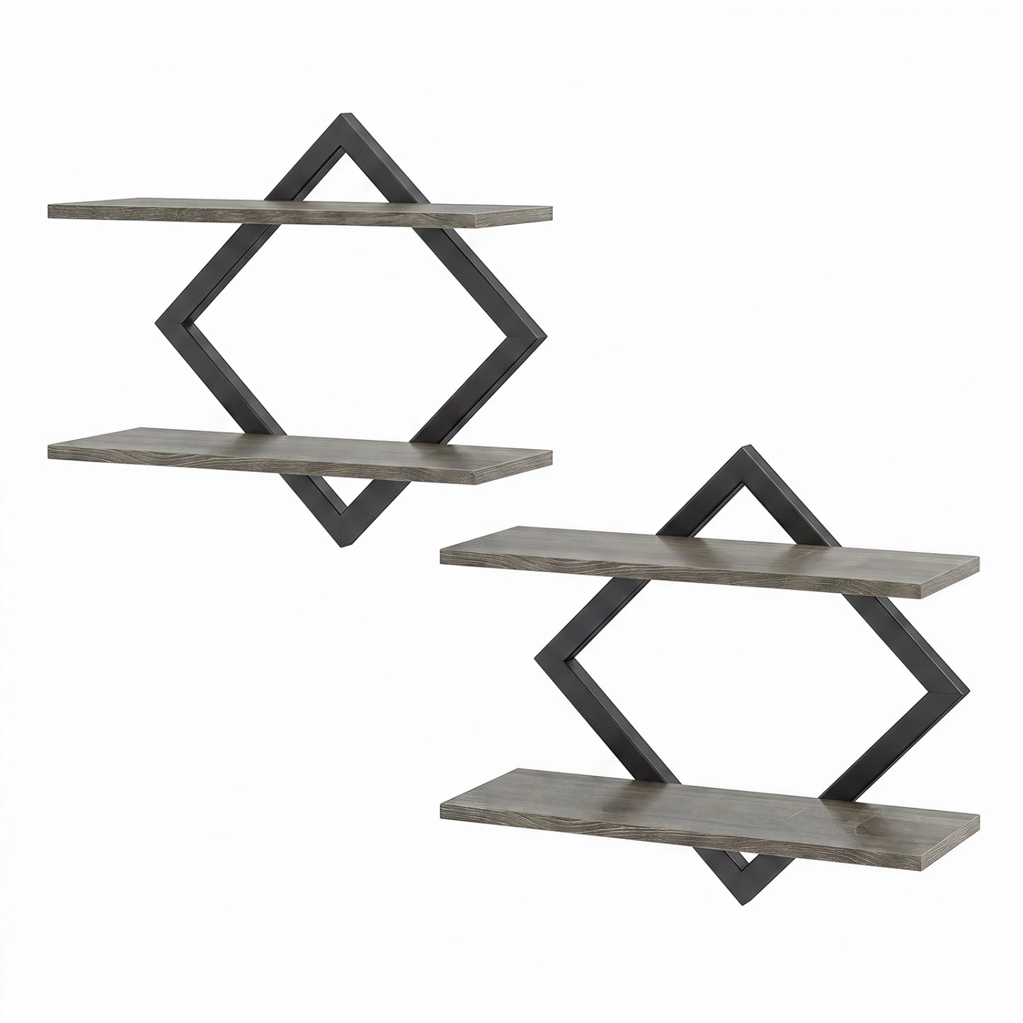 Metal Floating Wall Shelves Set of 2 with Geometric Frame
