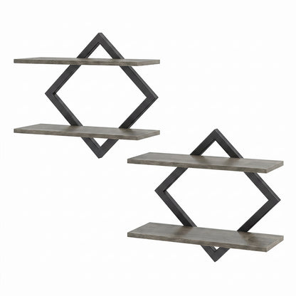 Metal Floating Wall Shelves Set of 2 with Geometric Frame