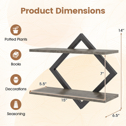 Metal Floating Wall Shelves Set of 2 with Geometric Frame