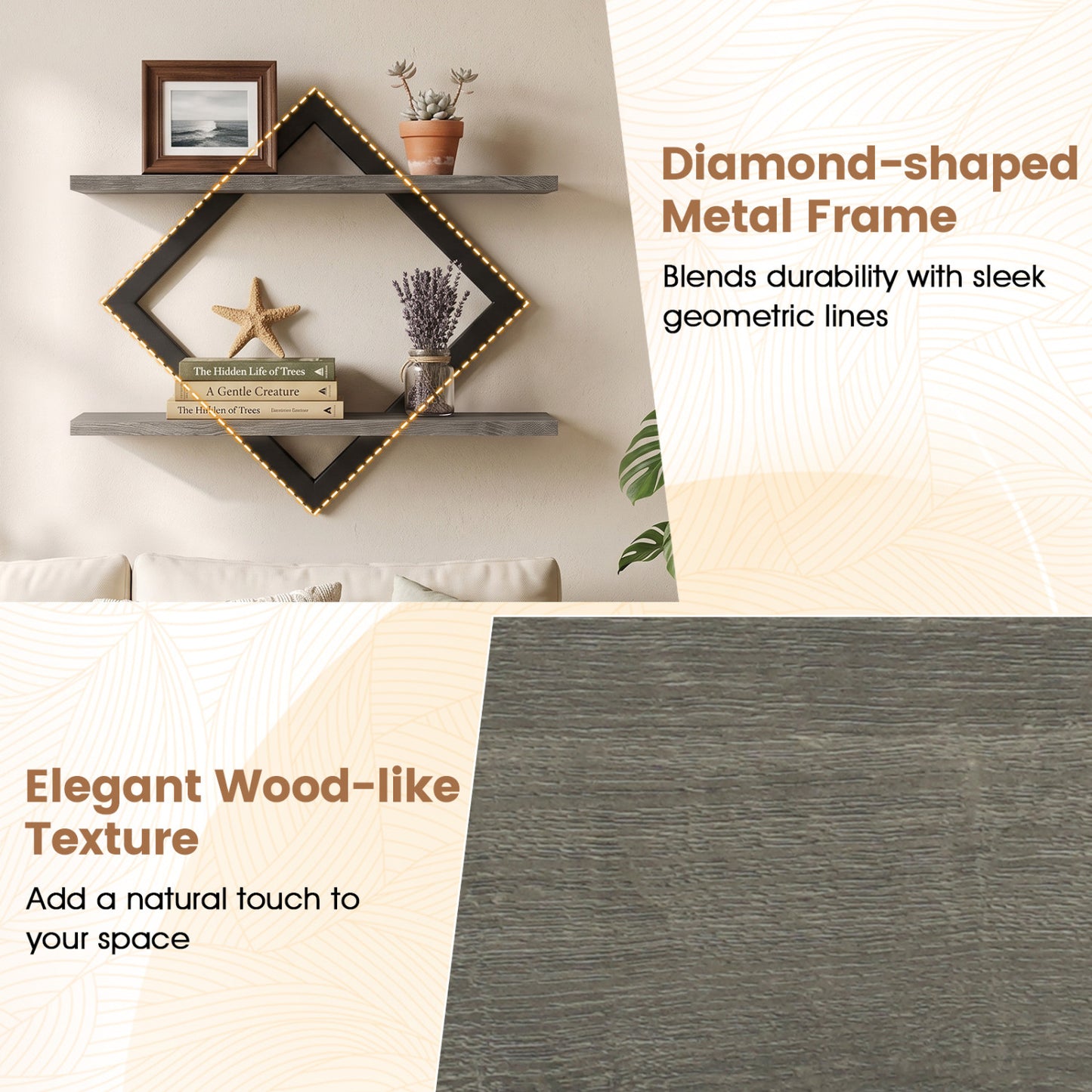 Metal Floating Wall Shelves Set of 2 with Geometric Frame