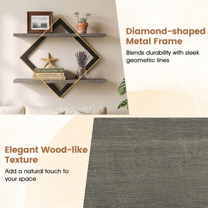 Metal Floating Wall Shelves Set of 2 with Geometric Frame