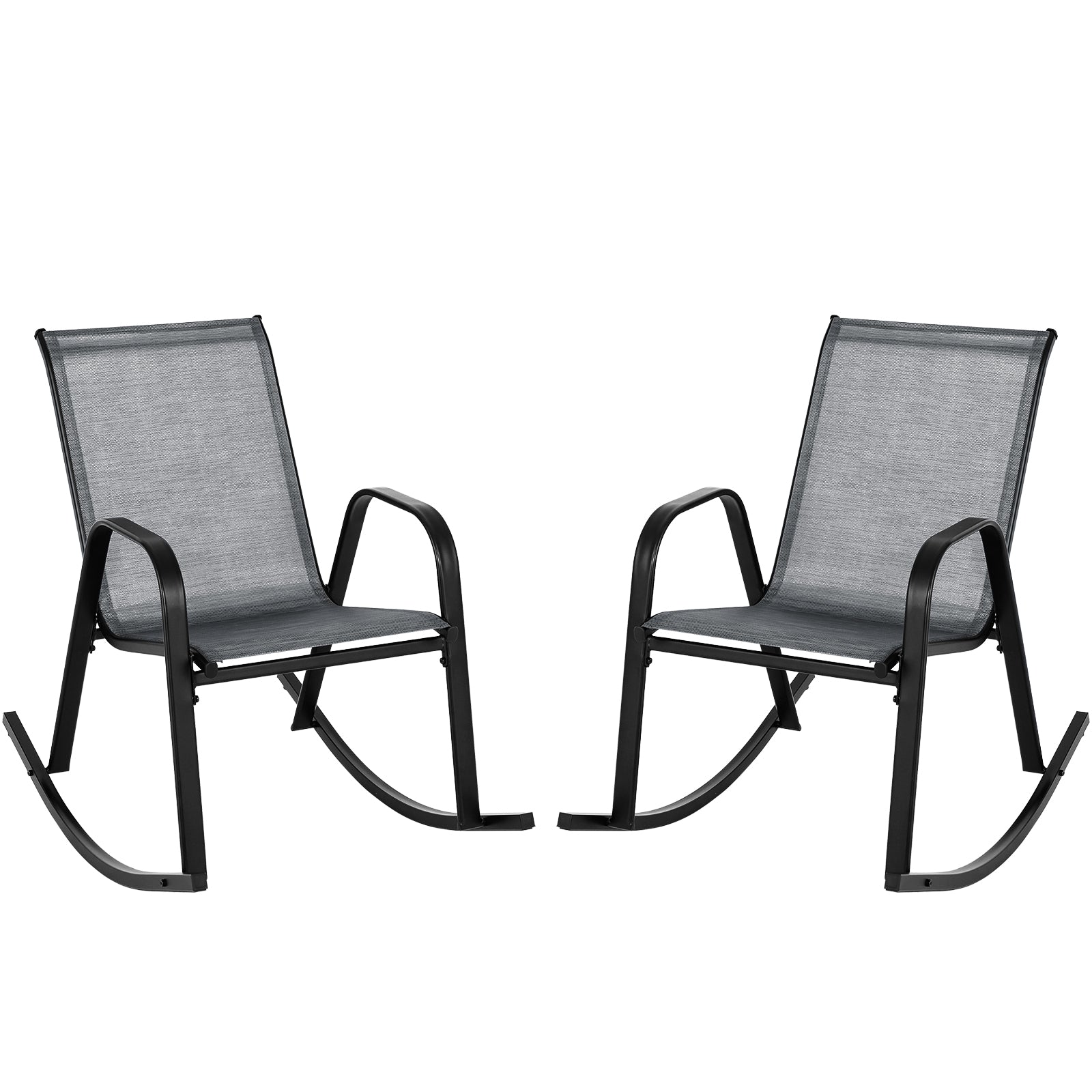 Set of 2 Metal Patio Rocking Chair with Breathable Seat Fabric-Gray