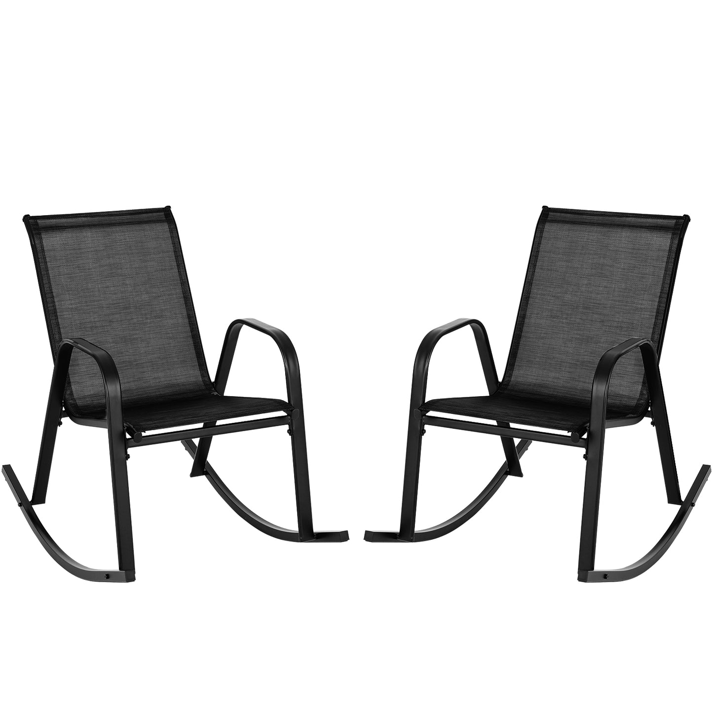 Set of 2 Metal Patio Rocking Chair with Breathable Seat Fabric-Black