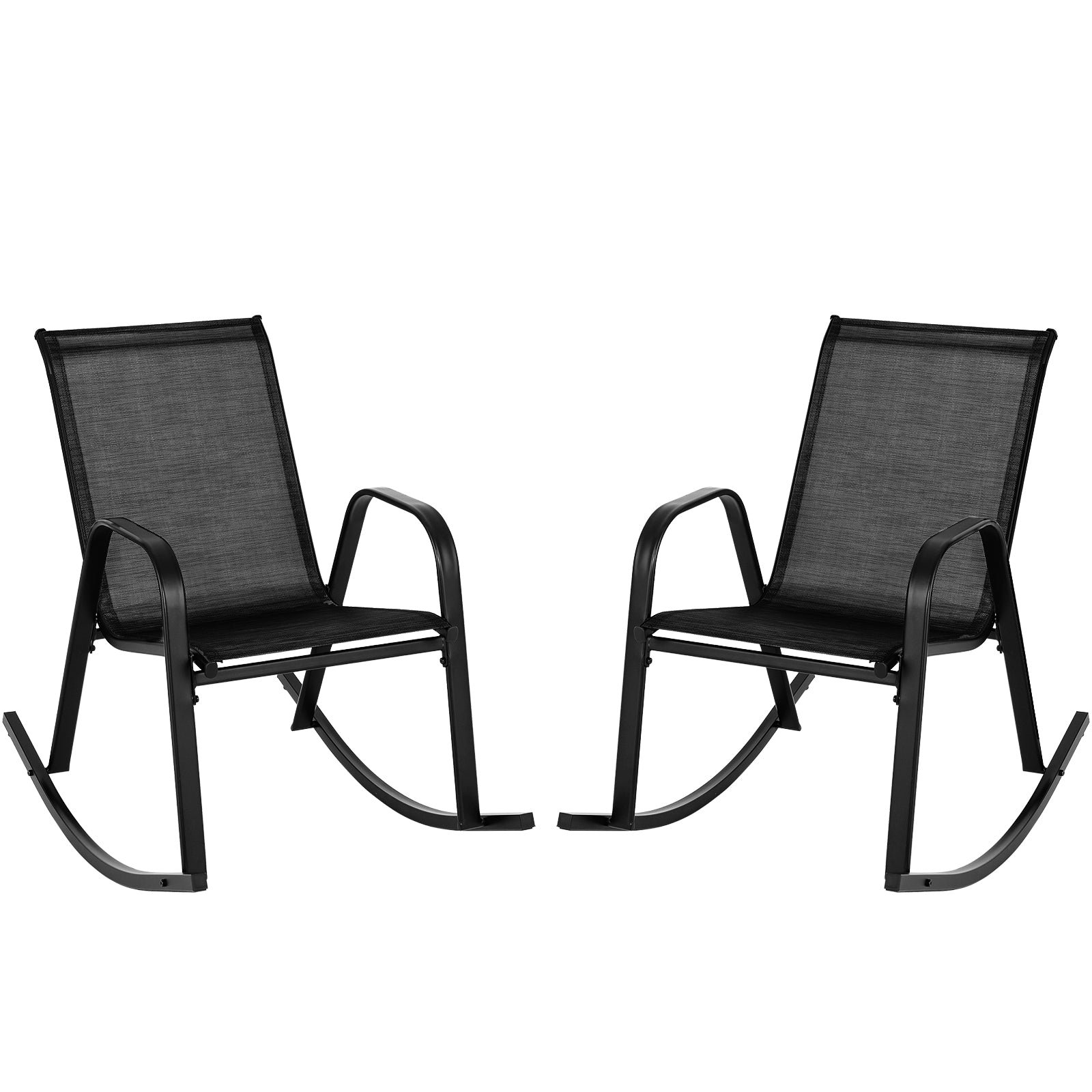Set of 2 Metal Patio Rocking Chair with Breathable Seat Fabric-Black