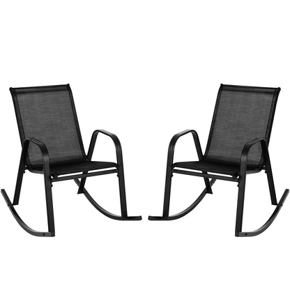 Set of 2 Metal Patio Rocking Chair with Breathable Seat Fabric-Black