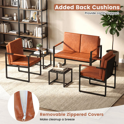 Set of 2 Mid Century Modern Single Sofa Chairs with Cushions-Brown