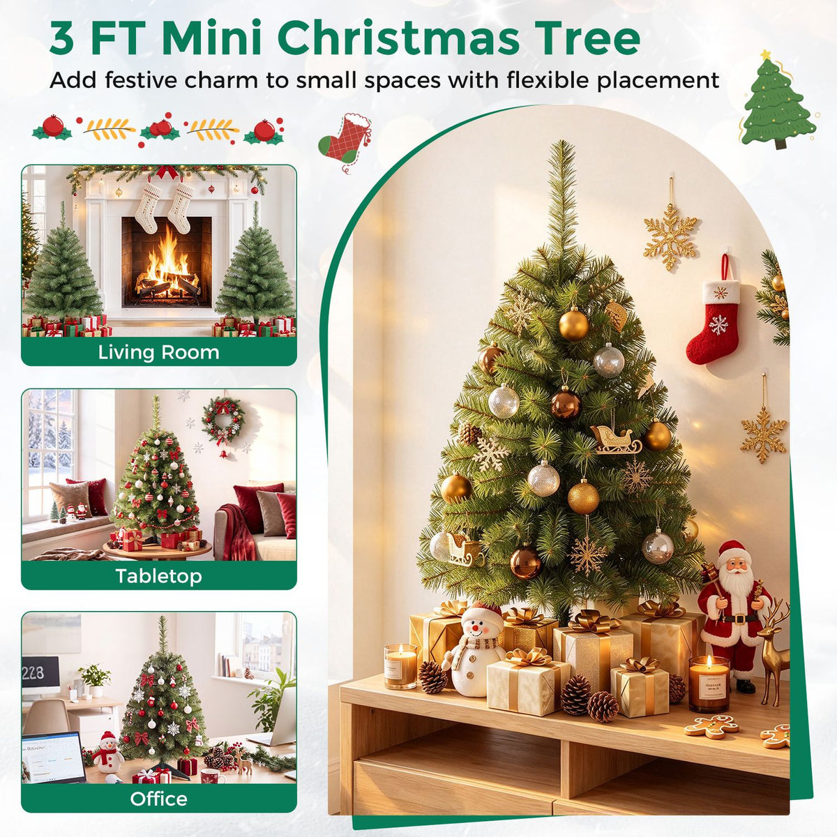Set of 2 Mini Tabletop Christmas Tree with 113 Green PVC Branch Tips-3 FT