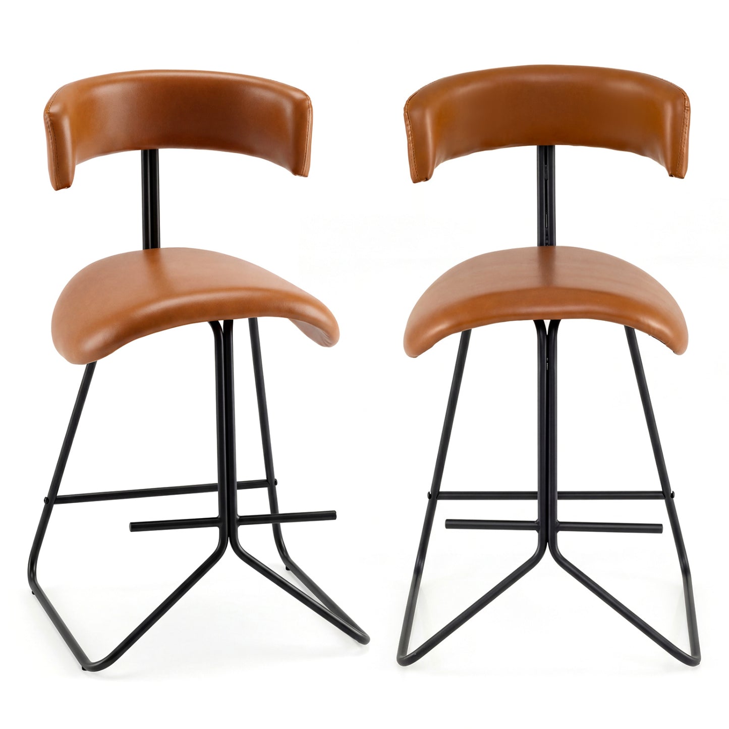 Set of 2 Modern Counter Height Stools 25 Inch Faux Leather Upholstered