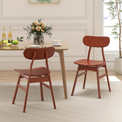 Set of 2 Modern Dining Chairs with Curved Backrest and Seat-Walnut