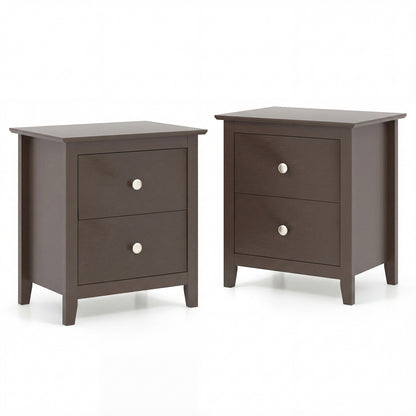Set of 2 Modern Nightstand with two Drawers for Small Spaces-Rustic Brown