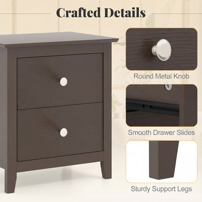 Set of 2 Modern Nightstand with two Drawers for Small Spaces-Rustic Brown