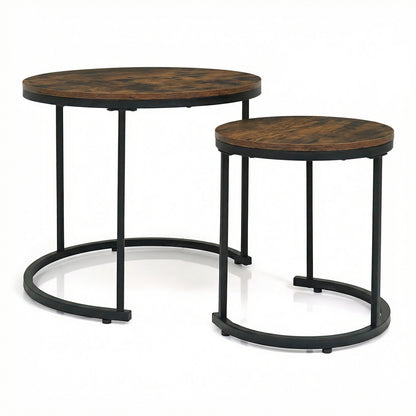Set of 2 Modern Round Stacking Nesting Coffee Tables for Living Room-Rustic Brown