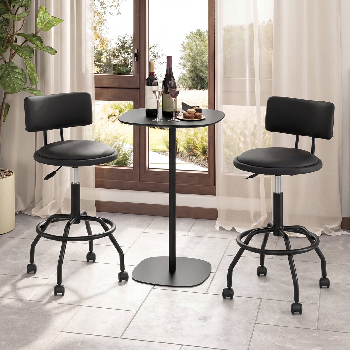 Swivel Bar Stool with Backrest - Height Adjustable