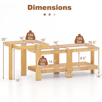 Nesting Coffee Tables Set of 2 with Rattan Shelf - Natural
