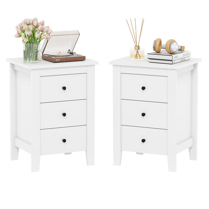 Set of 2 Nightstand End Beside Table Drawers-White - White