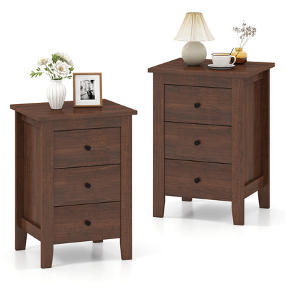 Set of 2 Nightstand End Beside Table Drawers-White - Walnut