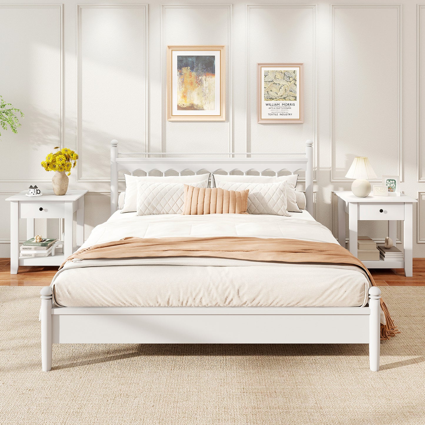 Set of 2 Nightstand with Drawer 3-Tier Modern Bedside Table with Open Shelf and Storage-White