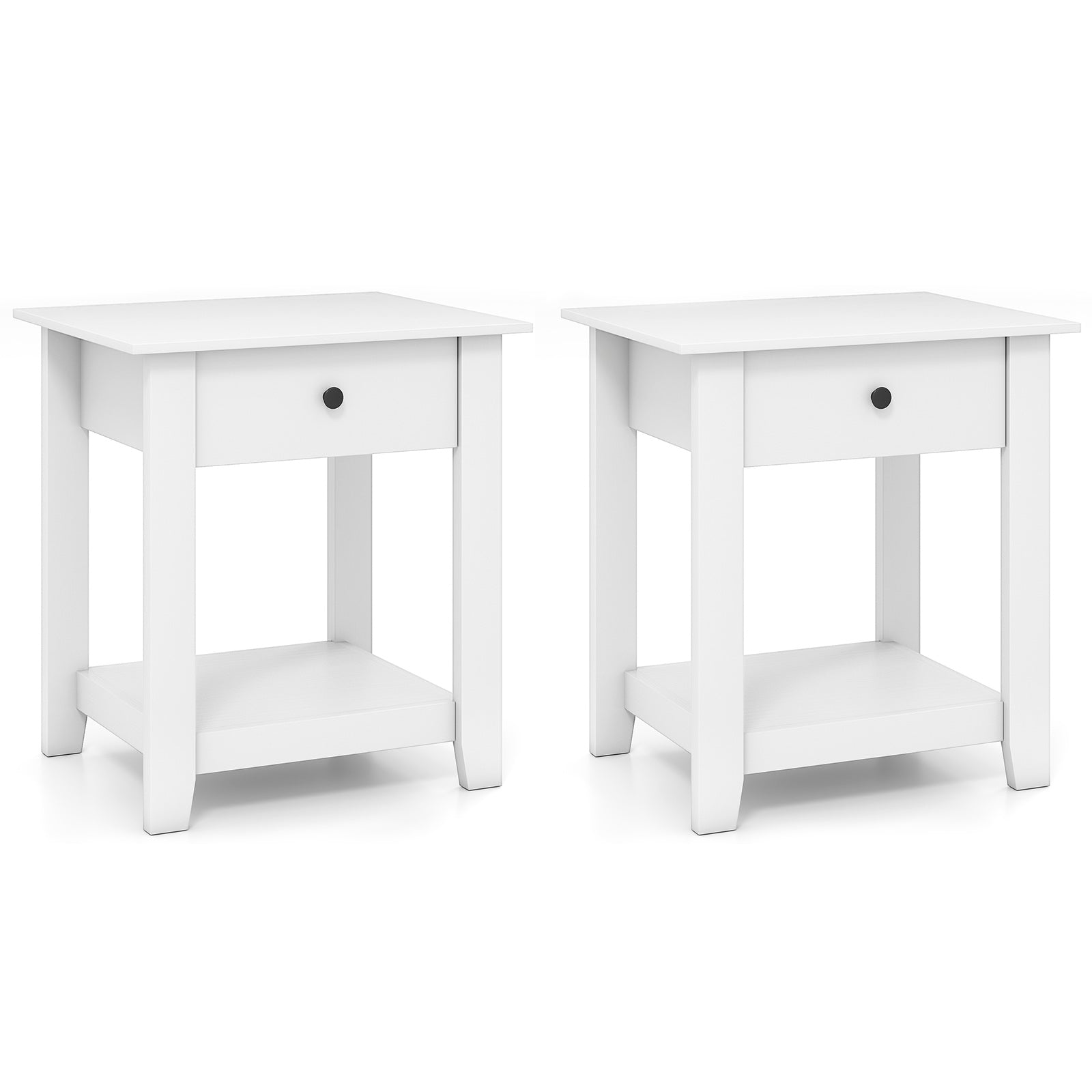 Set of 2 Nightstand with Drawer 3-Tier Modern Bedside Table with Open Shelf and Storage-White