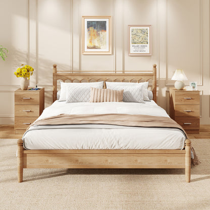 Set of 2 Nightstand with Charging Station End Table with 3 Storage Drawers Bedside Table for Bedroom-Natural