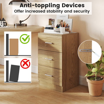 Set of 2 Nightstand with Charging Station End Table with 3 Storage Drawers Bedside Table for Bedroom-Natural